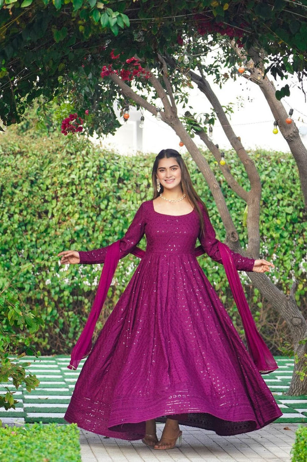 Wine Color Desinger Anarkali Gown