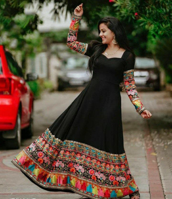 Black Colored  embroidery Desinger long gown