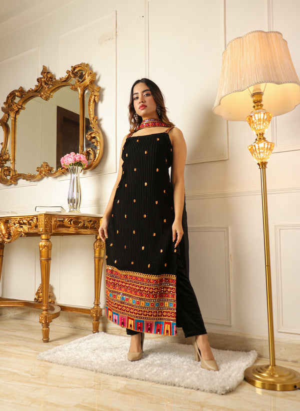 Black Sequins Embroidered Georgette Suit