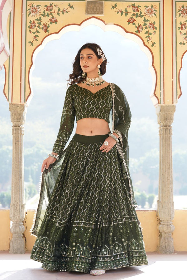 Faux Georgette With Sequins & Thread Embroidered work Lehenga Choli with Dupatta for women who are accepting the Current Seasonal and traditional wear collections to their wardrobe.