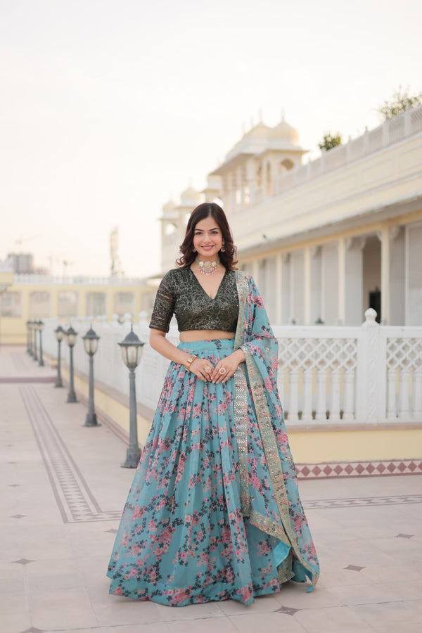 Premium Digital Printed Russian Silk Fabric Lehenga choli For Special Festivals or Ceremonial or Bridesmaid, Who Taking Interest into the Shopping of Lehenga choli, Add in your wardrobe Without Double-Think.